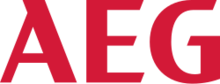 Rotes AEG Logo auf weißem Hintergrund als Markenkennzeichnung für Haushaltsgeräte